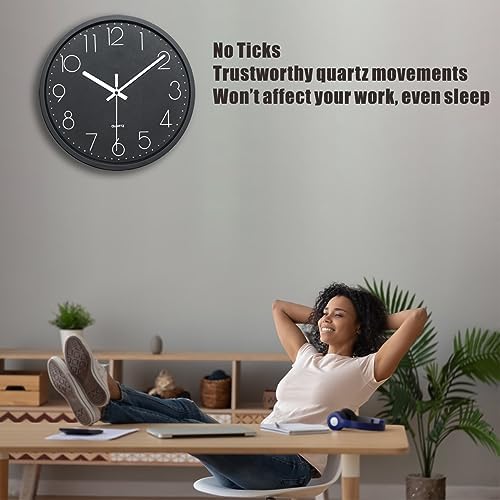 Plumeet 10'' Wall Clock, Bedroom Wall Clocks Battery Operated, Silent Quartz - Image 3