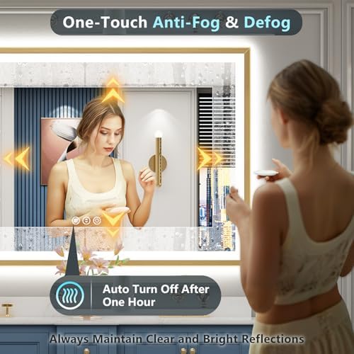 66x36 Gold Beveled LED Lighted Bathroom Mirror, Backlit & Front Lit - Image 6