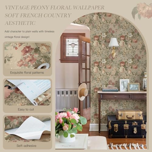 Peel and Stick Wallpaper for Bedroom Vintage Red Floral Self-Adhesive - Image 6