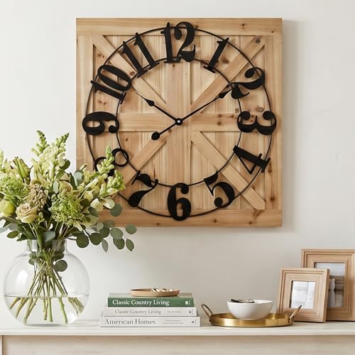 24 Inch Large Square Wood Wall Clock by MICWIC
