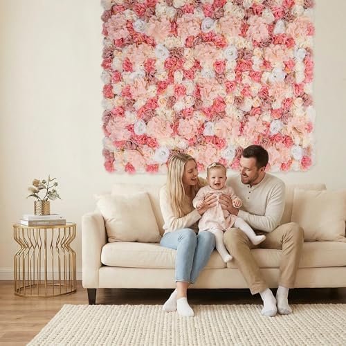 3D Flower Wall Backdrop 24x16 Inch Blush Pink & Ivory 2 Panels - Image 4