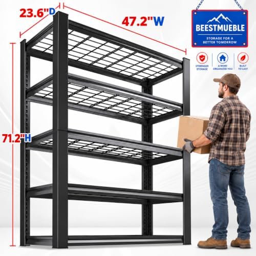 Heavy Duty Garage Shelving 5 Tier Adjustable Metal Wire Storage Rack - Image 2