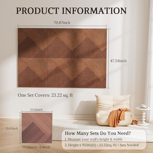 Acoustic Wall Panels, 6 Piece 23.62" X 23.62" Peel and Stick Wall Panels - Image 2