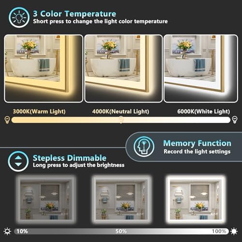 40x32 Gold LED Bathroom Mirror - Image 4