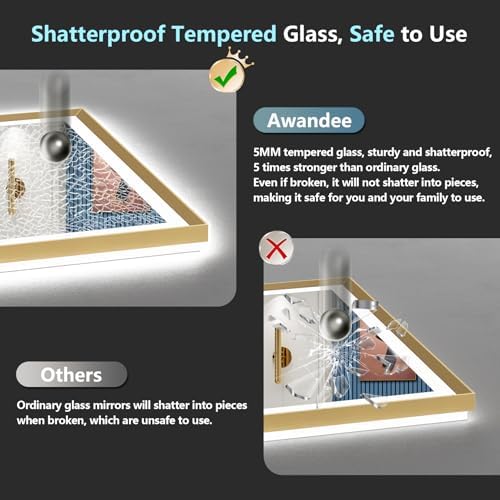 60x36 Gold Beveled LED Lighted Bathroom Mirror, Backlit & Front Lit - Image 7