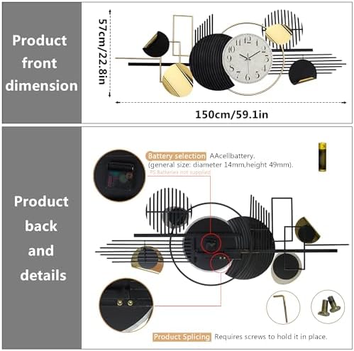 Modern Large Wall Clock Decorative Metal Art - Image 2