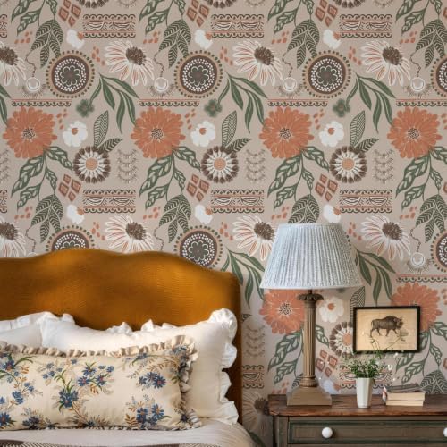 Simon&Siff Boho Sun Floral Retro Peel and Stick Wallpaper 17.3" x 480" - Image 4