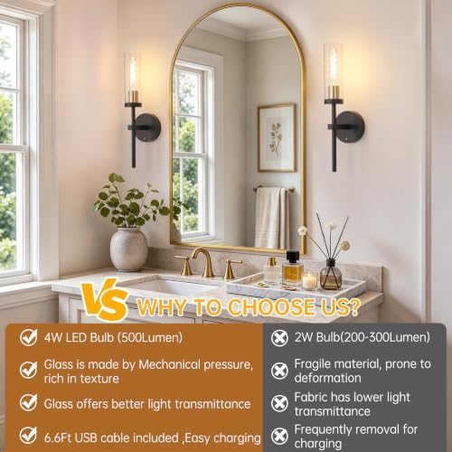 Shenmoyl Set of 2 Wall Sconces, 5200 mAh Battery Operated Wall Sconce - Image 4