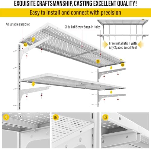 Aecxm 2-Pack 2 Tier 1.3x4ft Garage Shelving Wall Mounted, 520lbs Load - Image 6