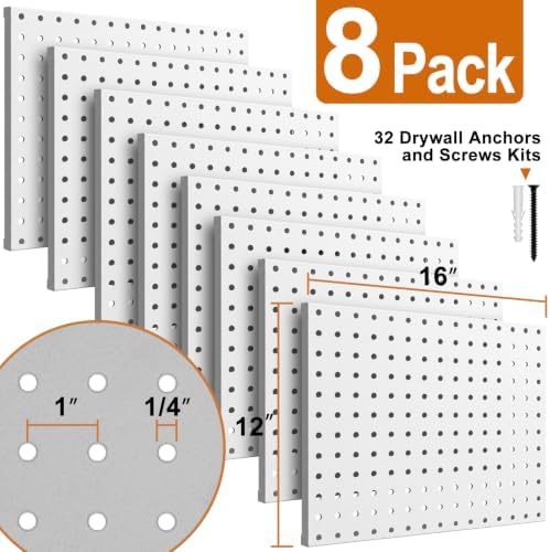 Peg Board, 8 Pack Metal Pegboard Panels and 63 Pcs Hooks and Baskets, Garage - Image 3