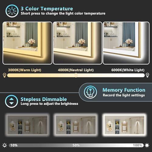 84x32 Gold LED Bathroom Mirror - Image 4
