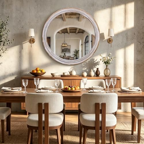 36 Inch Round Wood Mirror, Rustic Farmhouse Circle Mirrors - Image 4