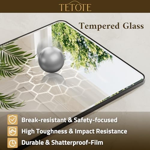 TETOTE Black Mirrors for Wall 40 x 30 Beveled Edge Tempered Glass, Rounded - Image 5