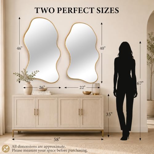 22"x40" Irregular Gold Wall Mirror, Wavy Asymmetrical Mirror - Image 4