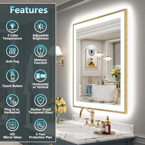 28x36 Gold LED Bathroom Mirror - Image 2