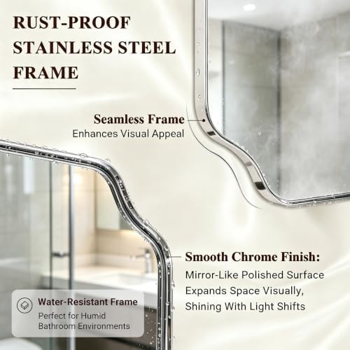 ANDY STAR 32"x40" Chrome Bathroom Scalloped Mirror - Image 4