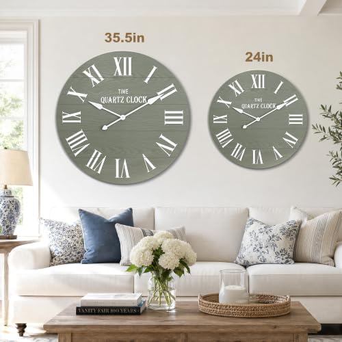 ARTPOWER 35.5” Extra Large Giant Farmhouse Wall Clock, Sage Green - Image 2