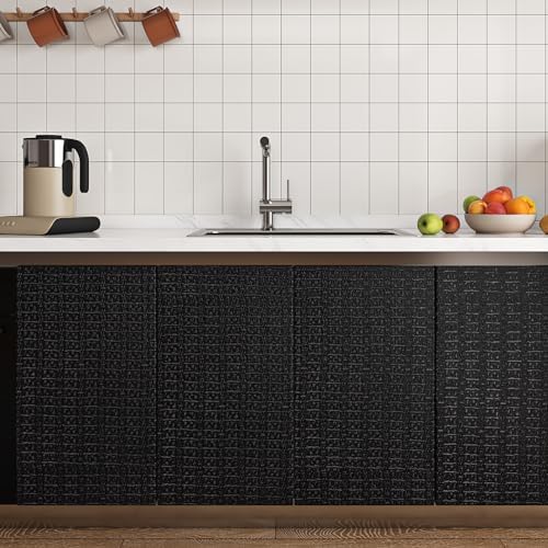 Livelynine Textured Black Peel and Stick Wallpaper 15.8x394 Inch Grasscloth - Image 7