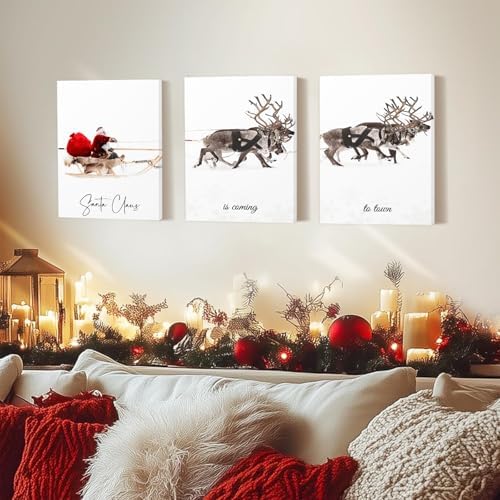 Framed Christmas Wall Art Set of 3, Santa Claus - Image 2