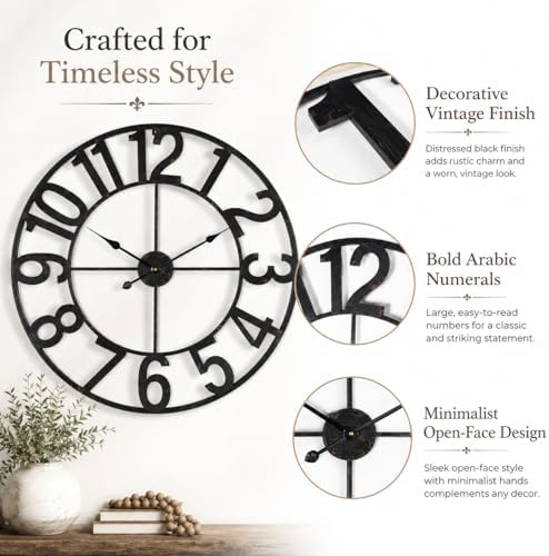 deerlove Large Wall Clock 30 Inch, Arabic Numerals, Distressed Look - Image 4