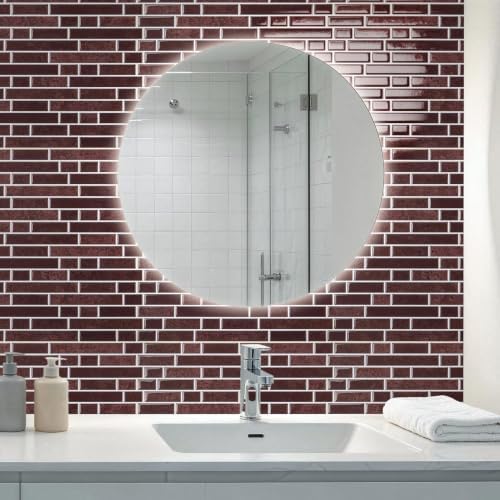 Art3d Linear Tile Peel and Stick Backsplash, Dark Burgundy - Image 4