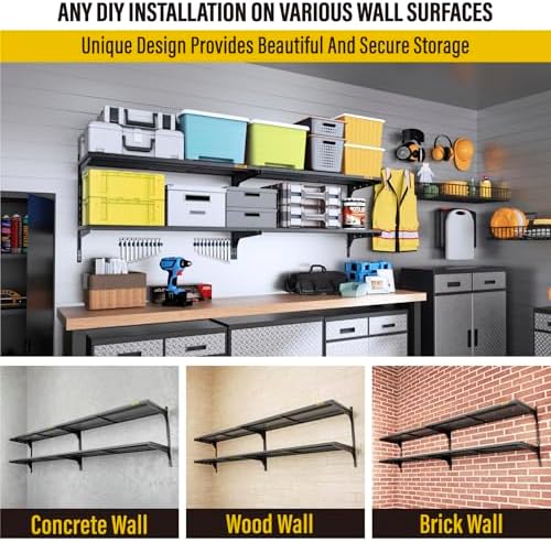Aecxm 2-Pack 2 Tier 1.3x4ft Garage Shelving Wall Mounted, 520lbs Load - Image 7