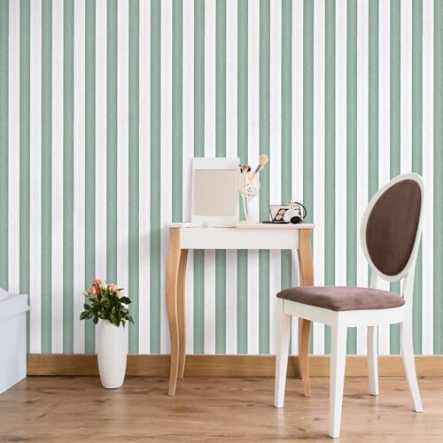 Green Stripe Peel and Stick Wallpaper A Set of 15.7" x 236" Green and White - Image 6