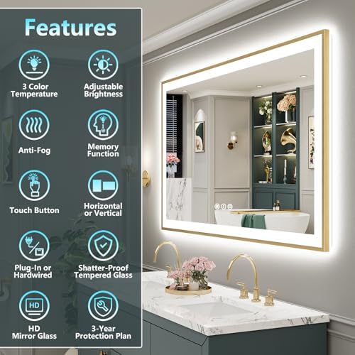 50x36 Gold LED Bathroom Mirror - Image 2