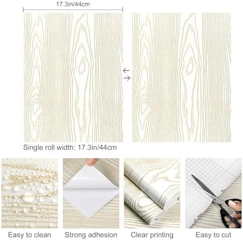 Beige and Gold Wood Contact Paper 17.3"x400" Peel and Stick Wallpaper - Image 2