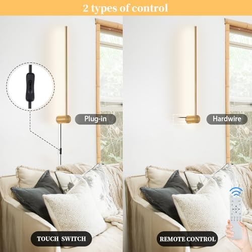 KELUOLY dimmable Modern Plug in Wall Sconce Set of 2, 23.6" Gold Brushed Wall - Image 5