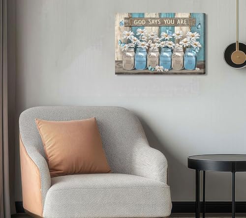 Daisy Canvas Wall Art Vintage Rustic White Flower Pictures Butterfly Wall Decor - Image 2
