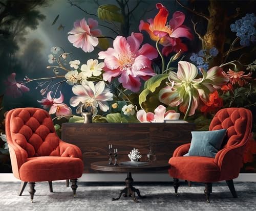 Toolhom Colorful Floral Wallpaper Illuminated by Hazy Moonlight - Image 2