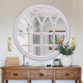 Rustic Farmhouse Round Window Mirror, 36 Inch Wood Frame Wall Mirrors by BaroqueFarmhouseWallMirro