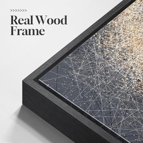 Framed Modern Black and White Abstract Wall Art, Contemporary Gold Bright - Image 3