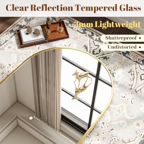 VooBang Large Arched Wall Mirror, 36 x 48 inch Arch Bathroom Mirror Gold - Image 4