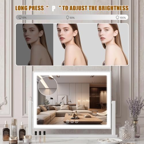 Vanity Mirror with Lights, Rounded Frame, 10X Magnification, Smart Touch with - Image 4