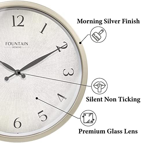 12" Silent Modern Farmhouse Wall Clock, Morning Silver - Image 2