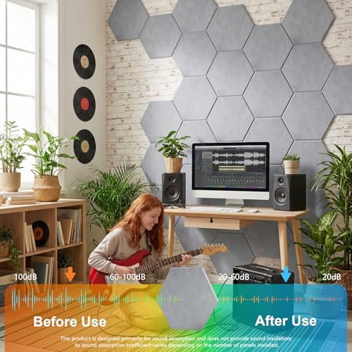 12 Pack Hexagon Acoustic Panels, Self-Adhesive Sound Deadening Panels, Sound - Image 3