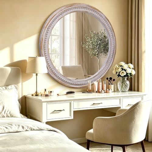 36 Inch Large Round Wood Mirror, Rustic Farmhouse Circle Mirrors - Image 2