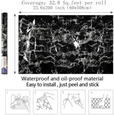Arthome Black Marble Contact Paper, Peel and Stick Black Silver Paper, Self - Image 7