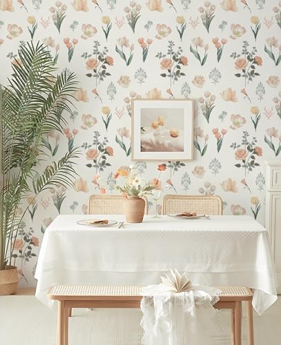 Safiyya Vintage Wallpaper Peel and Stick Floral Beige Contact Paper Roses - Image 2