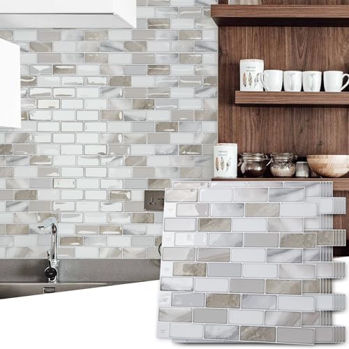 Art3d 10-Pack Marble Peel and Stick Backsplash, 12 x 12 in - Image 2