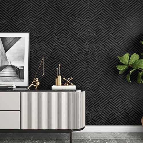 Decotalk 30"x120" Textured Peel and Stick Wallpaper Black Geometric - Image 5
