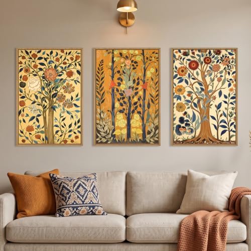 Large Vintage Floral Tree Framed Canvas Wall Art, Abstract Flower Wall Decor by Unknown