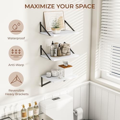 Heimlove 16W x 12D Deep Floating Shelves Set of 3 White - Image 4