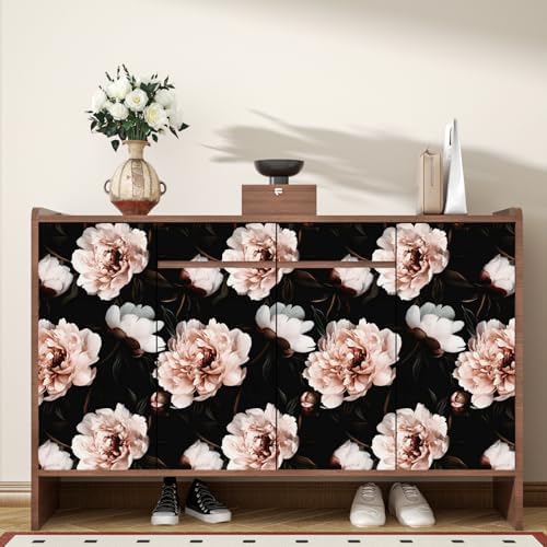 Black Pink Floral Peel and Stick Vintage Peony Wallpaper 17.5X 118 - Image 3
