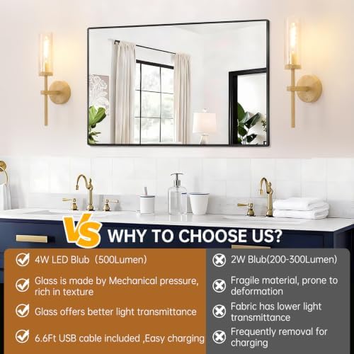 Shenmoyl Battery Operated Wall Sconces Set of 2, Beech Color Rechargeable Wall - Image 4