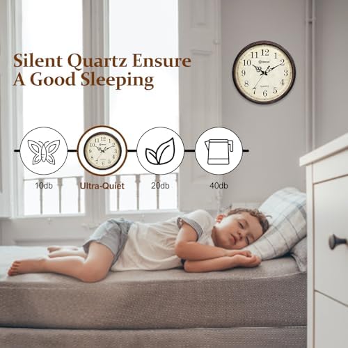 Geevon Vintage Wall Clock, Silent 16" Non Ticking Retro Round Clock Quartz - Image 5