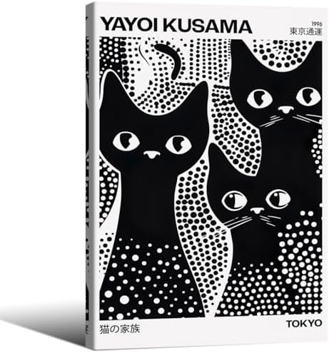 Cute Black Cat Poster Japanese Yayoi Kusama Wall Art 24X36 inch Framed Trendy by rumlud