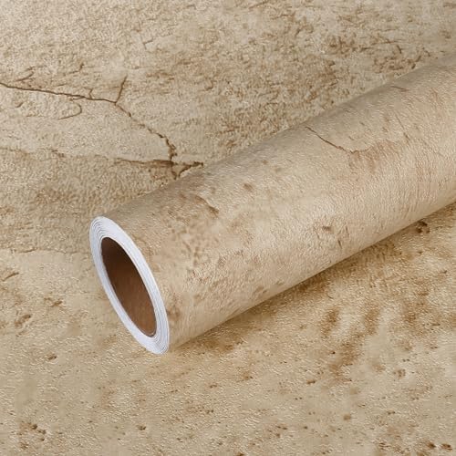 VEELIKE Aged Tan Concrete Wallpaper Peel and Stick Distressed Beige Limewash - Image 7